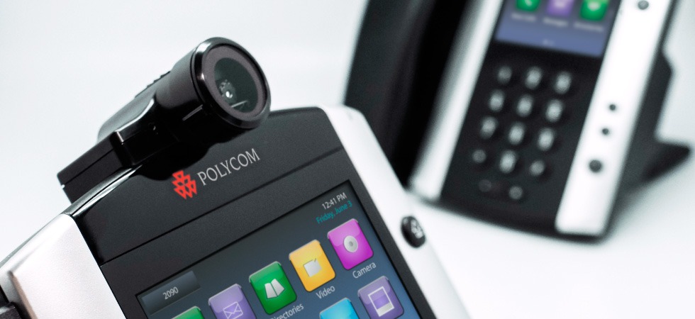 Image of Polycom VVx 600 Ip handset with camera attachment from Columbus UK.