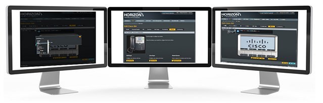 Image of display monitors illustrating Horizon web portal used for hosted business phone system management.
