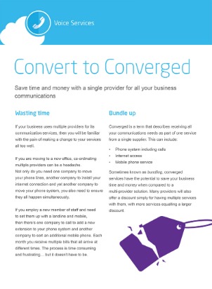 Image of Covert to Converged eGuide cover page. Convert to Converged Business Communications Services from Columbus UK. Consolidate voice, data, mobile and IT services to save time, reduce costs and improve efficiency.