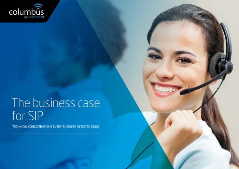 Image of the business case for SIP eGuide cover page from Columbus UK. Columbus explores the business case for ISDN replacement services such as SIP Trunks and Hosted Telephony Solutions from Columbus UK.