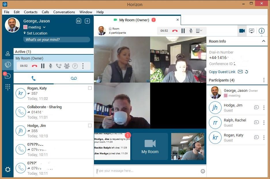 Horizon Collaborate from Columbus UK - voice and video calls, chat, presence, outlook integration, conferencing and screen and file sharing all in one app.